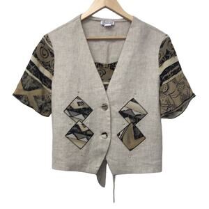 Vintage Justin B Jones Top Womens Medium Vest Attached Shirt Linen Blend